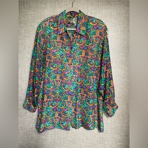 Vintage La Blanca Los Angels- Vibrant Print Button-Up Flowy Top - Multicolor